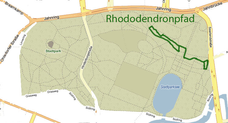 Karte mit Rhododendronpfad im Stadtpark Hamburg